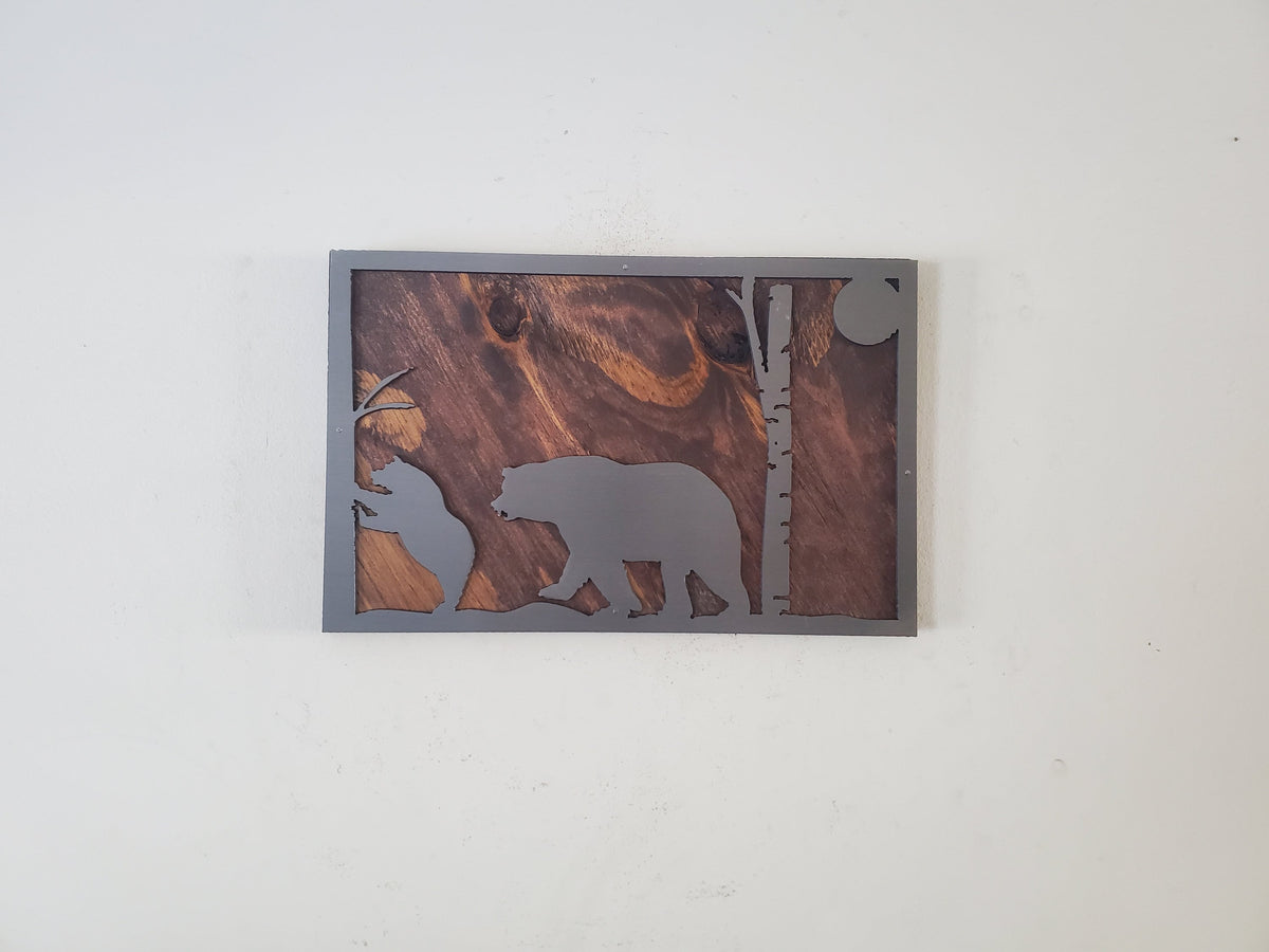 Bear and Cub Metal Art on Wood