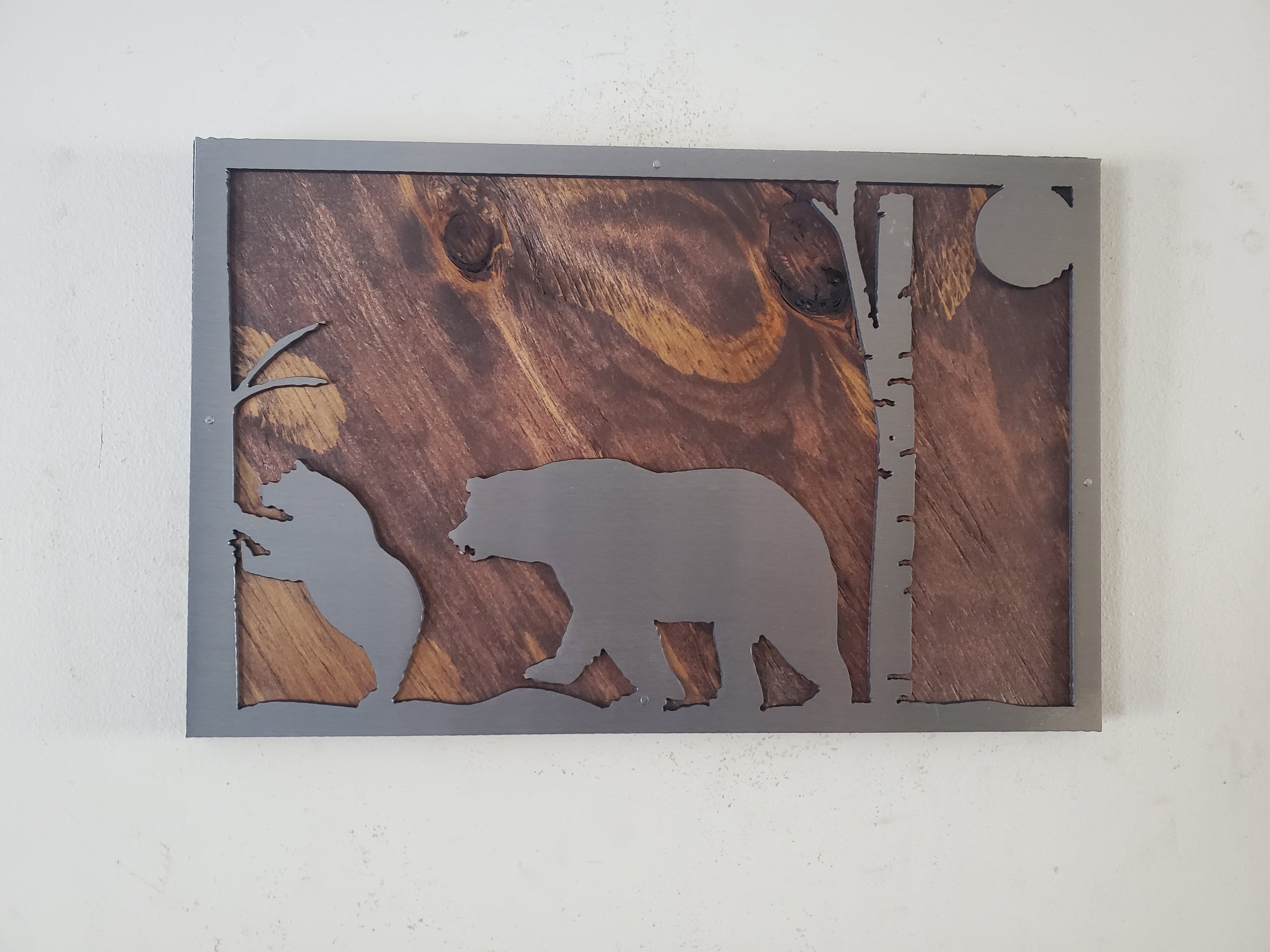 Bear and Cub Metal Art on Wood