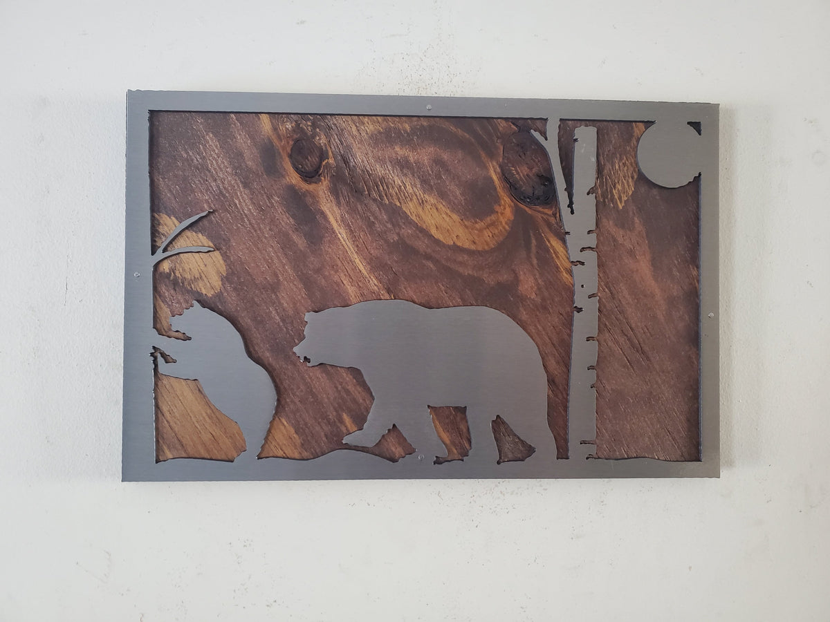 Bear and Cub Metal Art on Wood