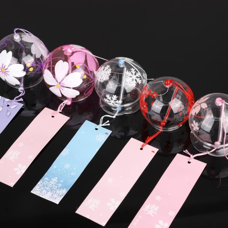 Japan Style Hand-paint Sakura Glass Wind Chimes Creative Gifts Painted Window & Door Hanging Bells Decorations Hanging Wind Chime Pendant Label Chimes Wind Bells Gift For Mom Home