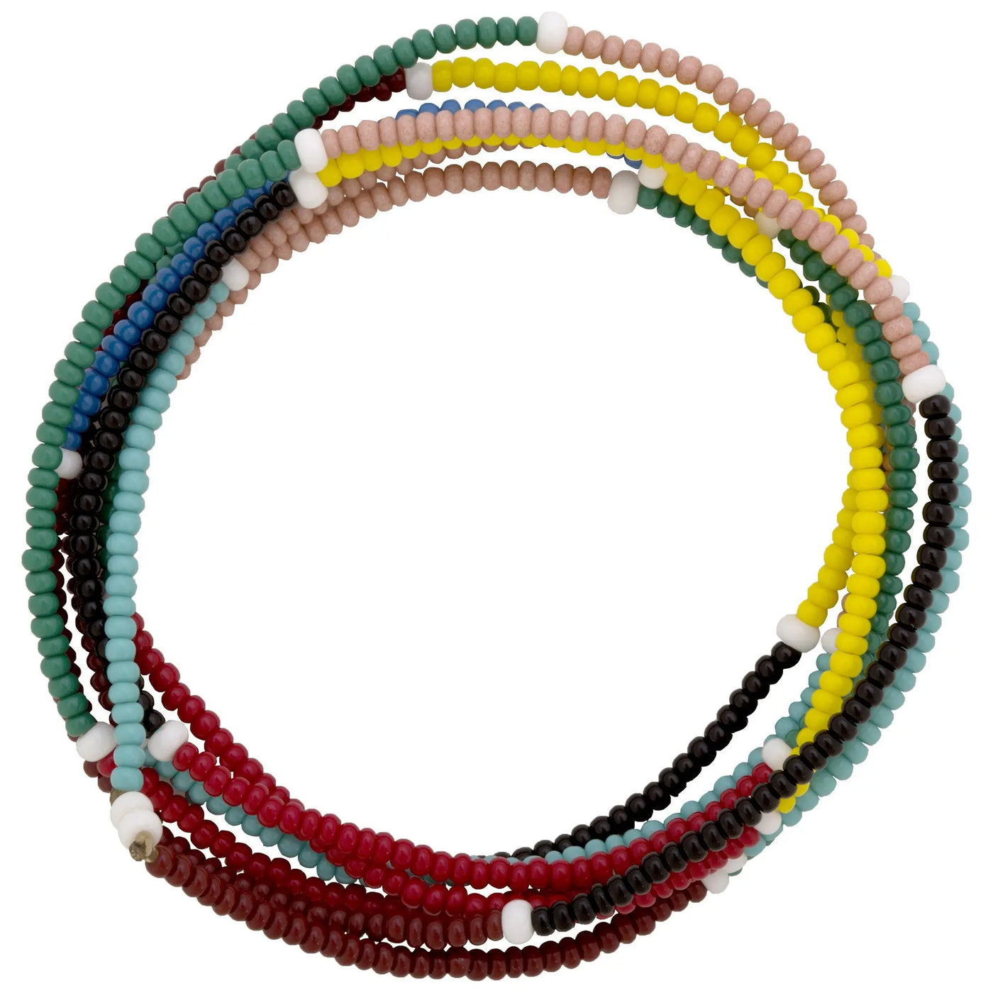 Kenyan horizon stretch strand vibrant multi-strand bracelet with colorful cylindrical beads and white spacers