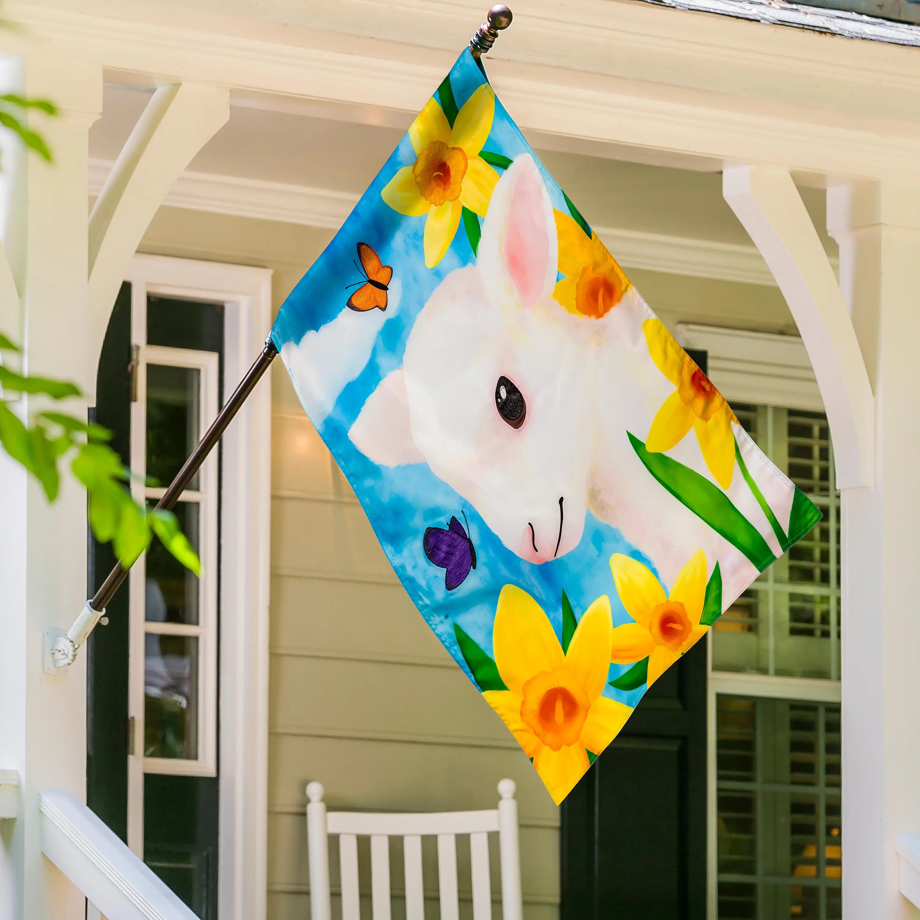 Lamb in Daffodil Field Applique House Flag