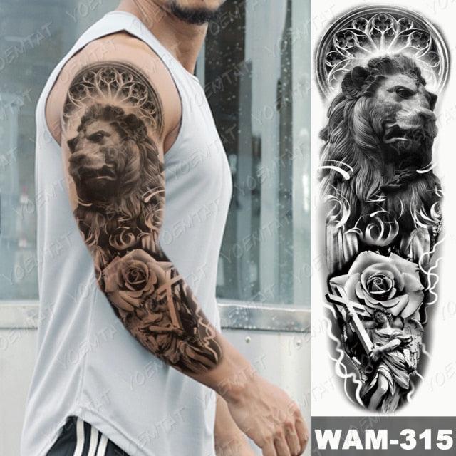 Large Tattoo Sleeve Arm Waterproof Temporary Sticker Tiger Fox For Arm Luxury Colorful Design