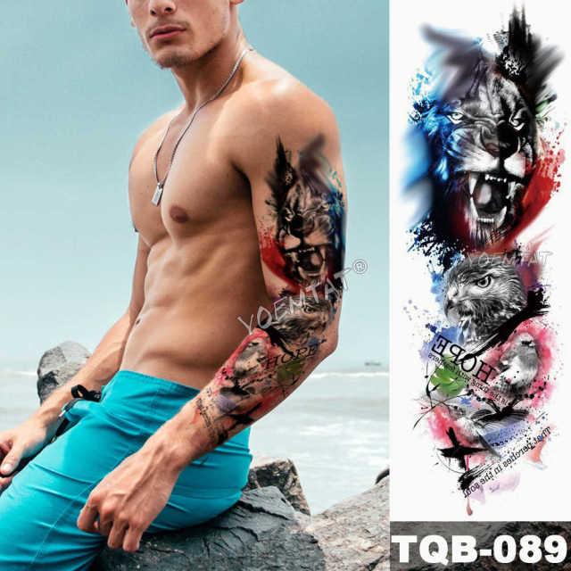 Large Tattoo Sleeve Arm Waterproof Temporary Sticker Tiger Fox For Arm Luxury Colorful Design