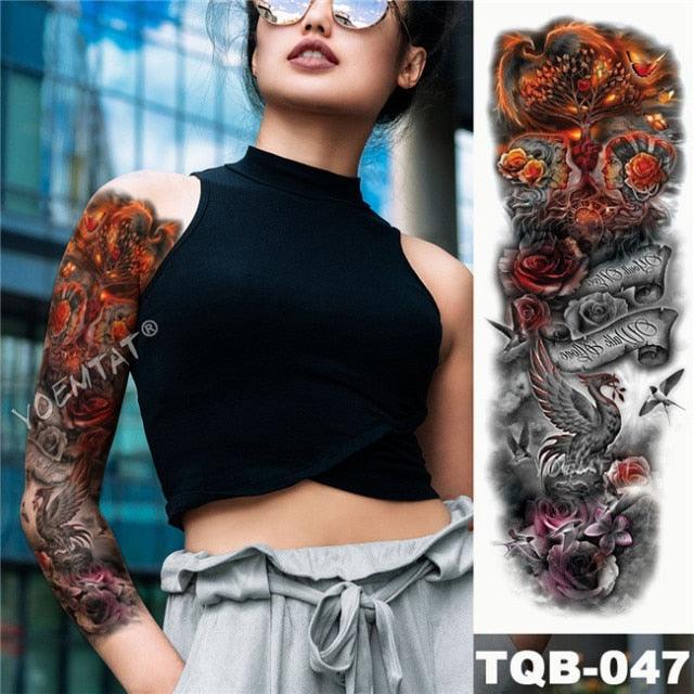 Large Tattoo Sleeve Arm Waterproof Temporary Sticker Tiger Fox For Arm Luxury Colorful Design
