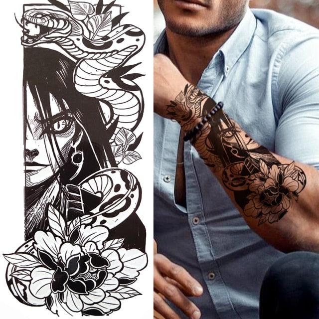 Large Wolf Tiger Black Tattoo Sticker Evil Death Temporary Tattoo Waterproof Big Tattoo Stickers For Mens Womens