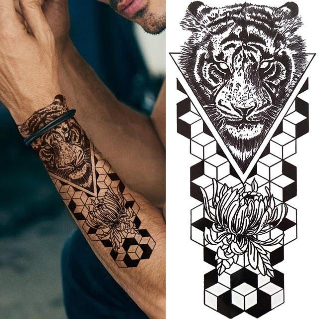 Large Wolf Tiger Black Tattoo Sticker Evil Death Temporary Tattoo Waterproof Big Tattoo Stickers For Mens Womens