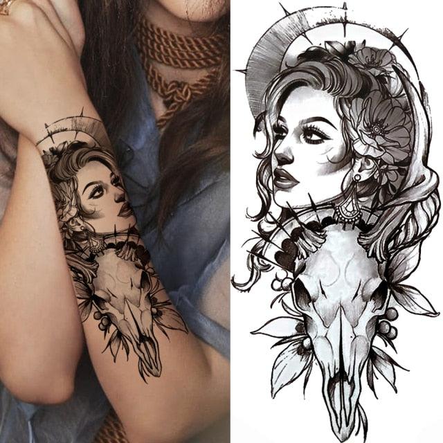 Large Wolf Tiger Black Tattoo Sticker Evil Death Temporary Tattoo Waterproof Big Tattoo Stickers For Mens Womens
