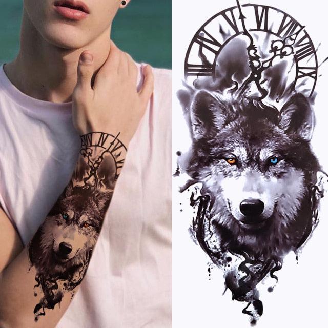Large Wolf Tiger Black Tattoo Sticker Evil Death Temporary Tattoo Waterproof Big Tattoo Stickers For Mens Womens