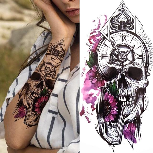 Large Wolf Tiger Black Tattoo Sticker Evil Death Temporary Tattoo Waterproof Big Tattoo Stickers For Mens Womens
