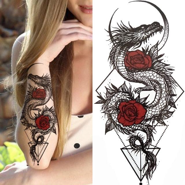 Large Wolf Tiger Black Tattoo Sticker Evil Death Temporary Tattoo Waterproof Big Tattoo Stickers For Mens Womens