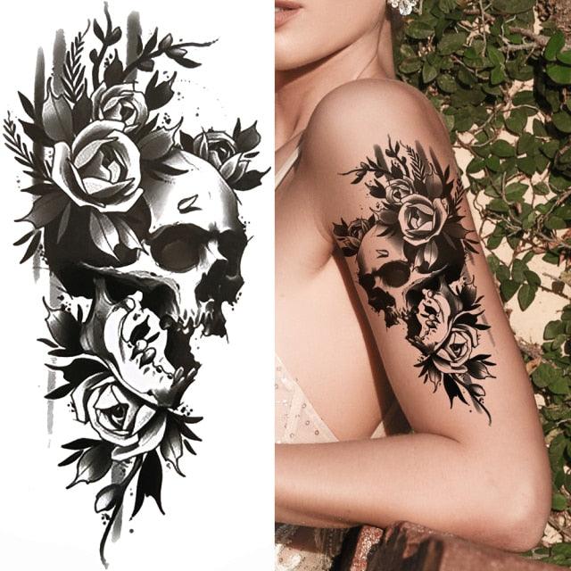 Large Wolf Tiger Black Tattoo Sticker Evil Death Temporary Tattoo Waterproof Big Tattoo Stickers For Mens Womens