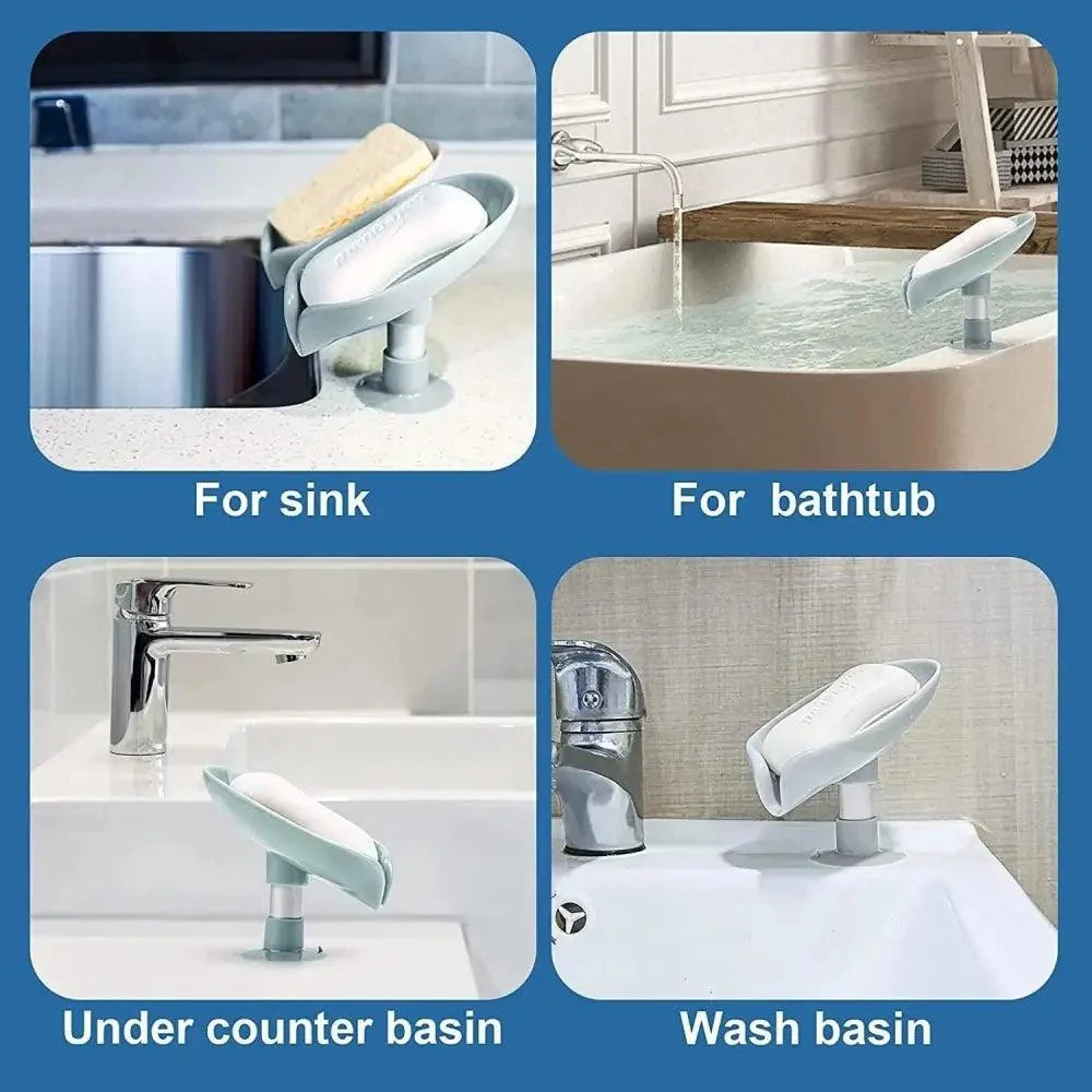 Leaf Shape Soap Box Creative Drain Soap Holder Bathroom Soap Holder Free Perforated Soap Dish For Bathroom Suction Cup Soap Dish Soap Dish with Draining Tray Soap Holder Saver for Shower Bathroom Keep Soap Bars Dry Clean