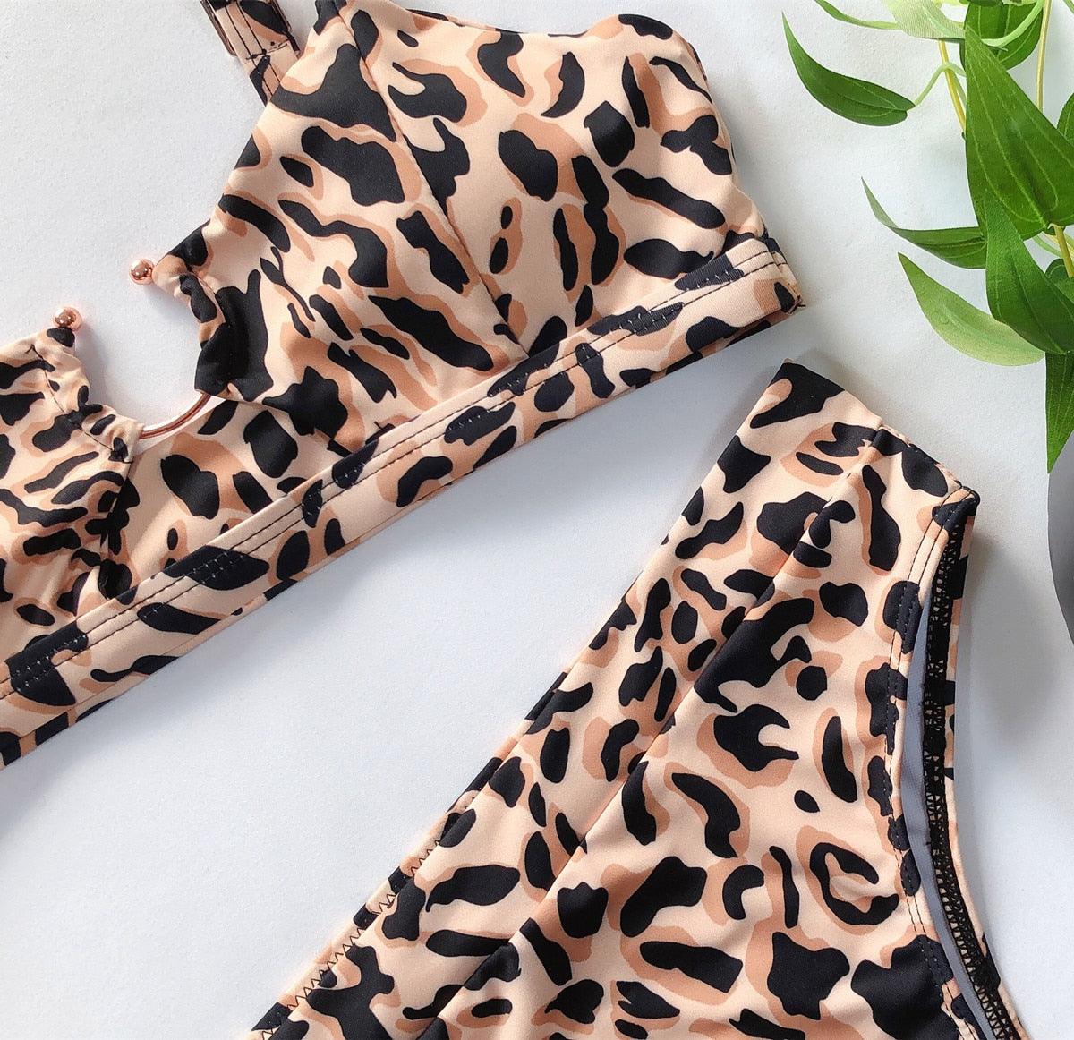 Leopard Bikinis Bikini Swimming Women's Bathing Suits Push Up Swimsuit Women's Padded Underwire Bikini  Wire Push Up Bathing Suit Leopard Printed High Cut Vintage Swimsuit
