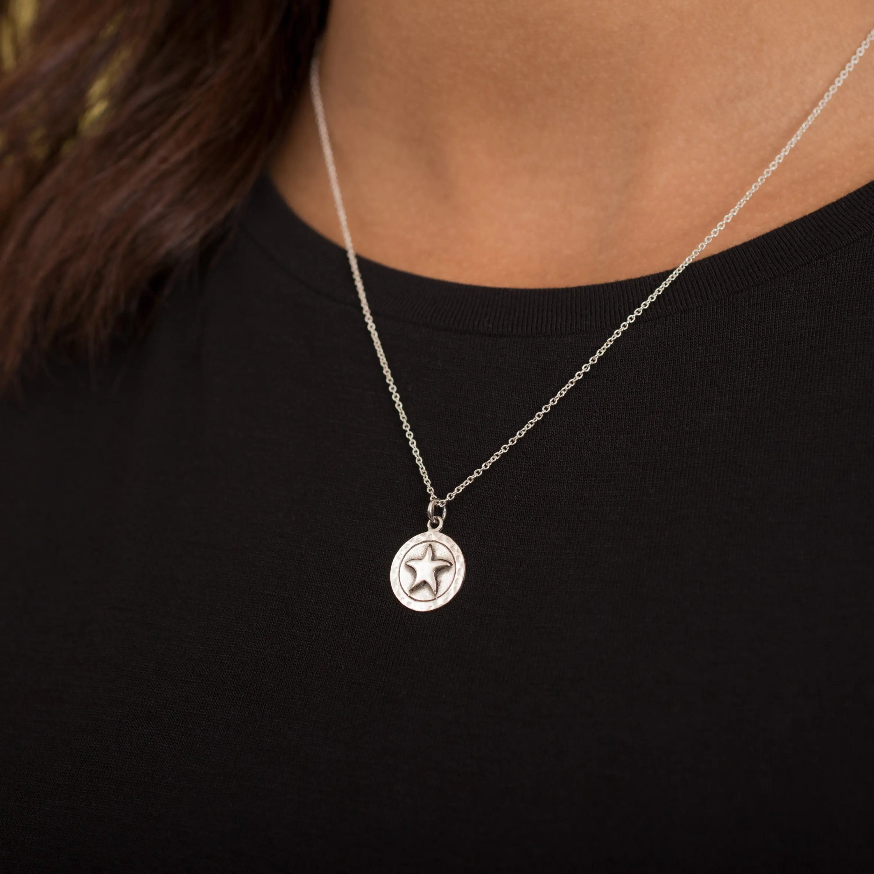 Silver star pendant necklace with delicate chain sterling silver life at sea necklace for everyday wear