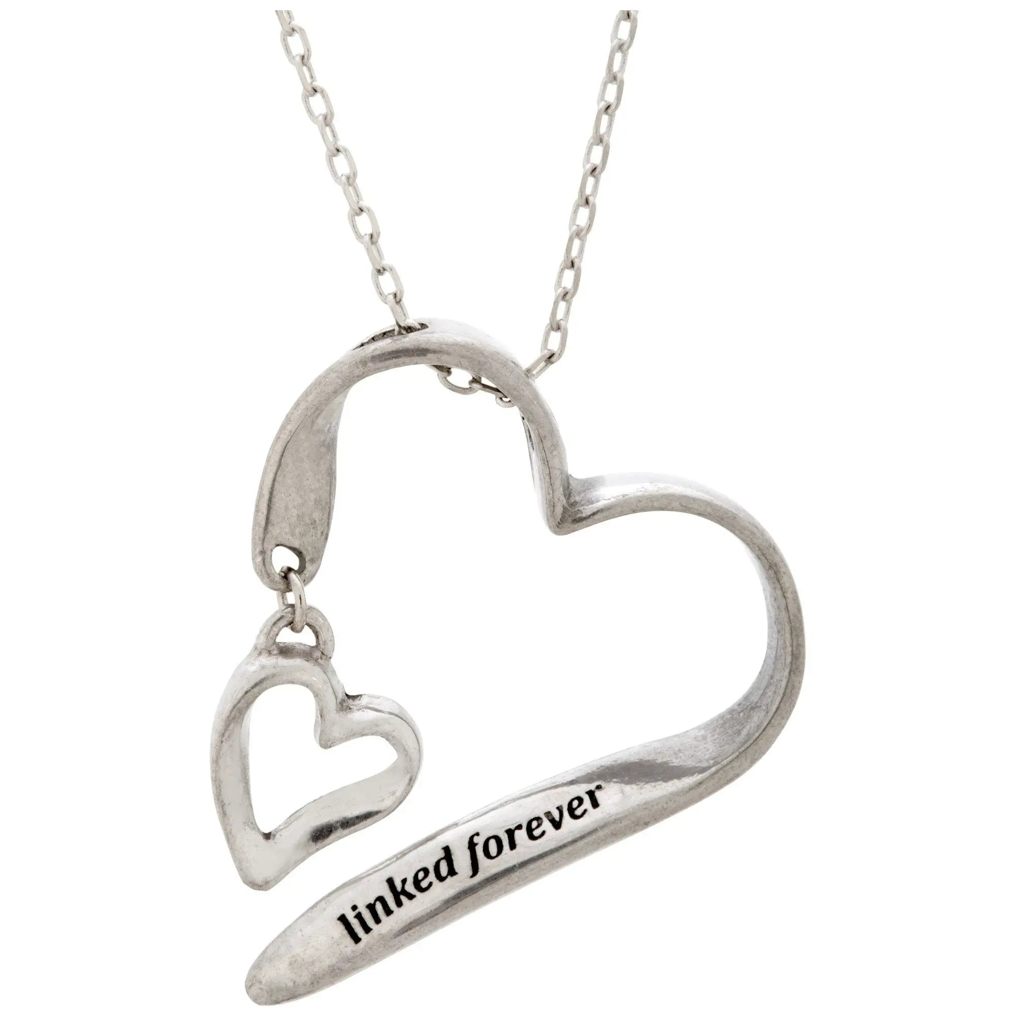 Silver sterling linked forever necklace with heart-shaped pendant and smaller dangling heart detailing
