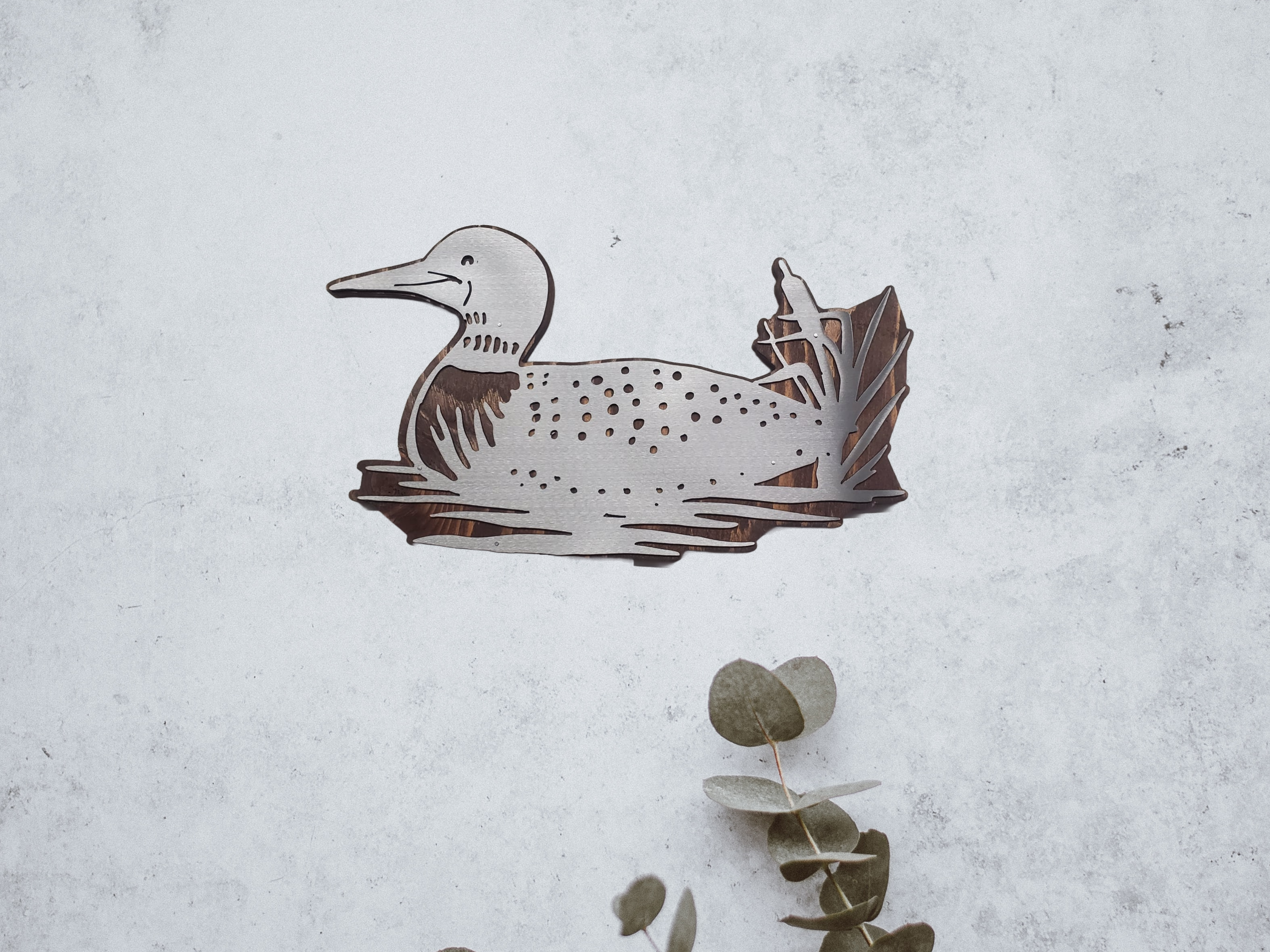 Common Loon Metal Wall Art on Rustic Wood