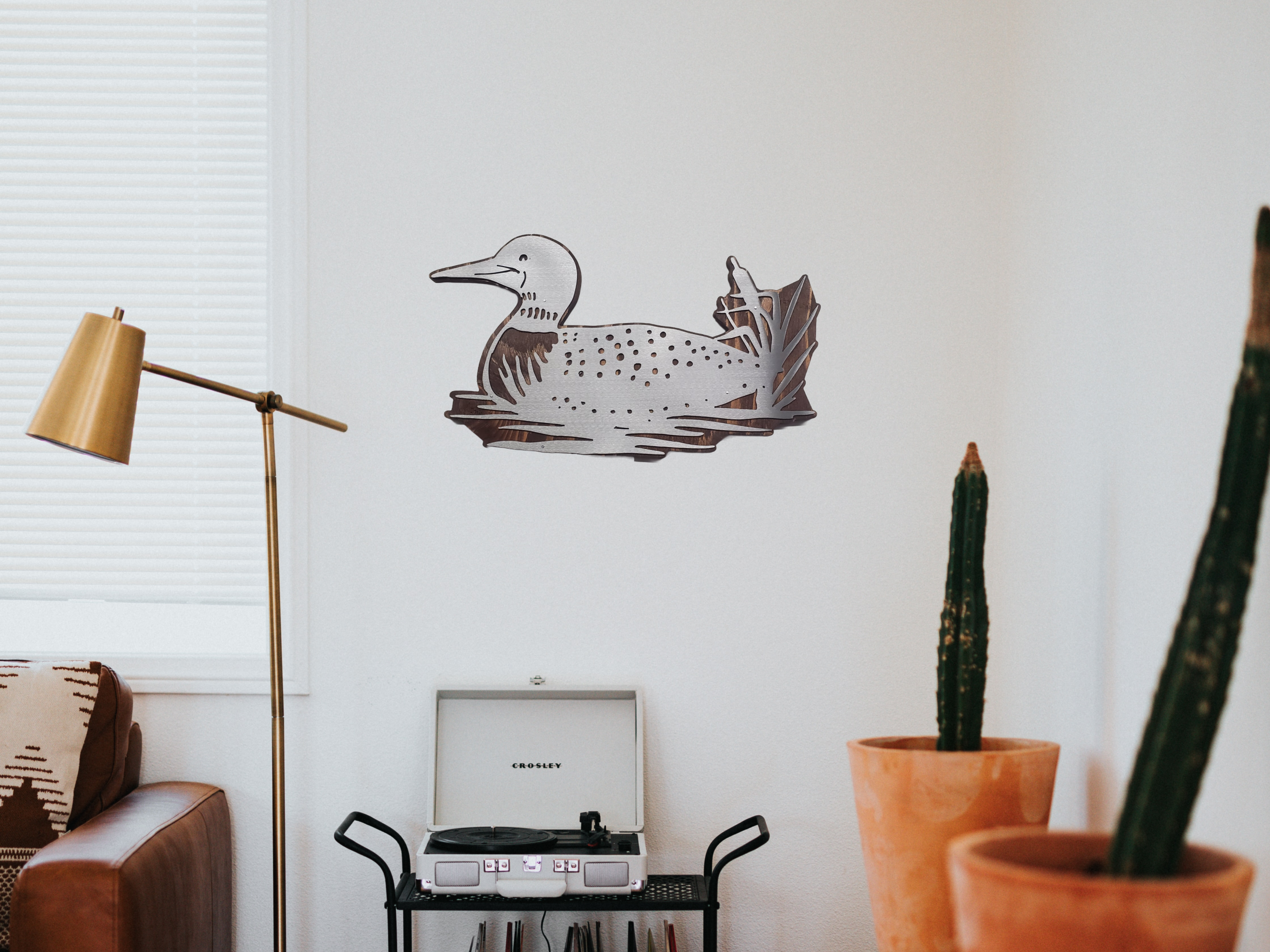 Common Loon Metal Wall Art on Rustic Wood