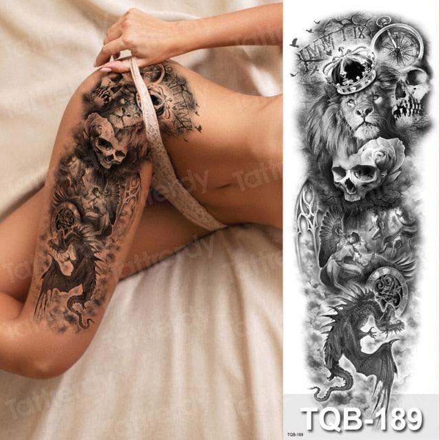 Luxury Black Temporary Tattoo Waterproof Big Lion Tattoo For Body Arm Legs Modern Large Design