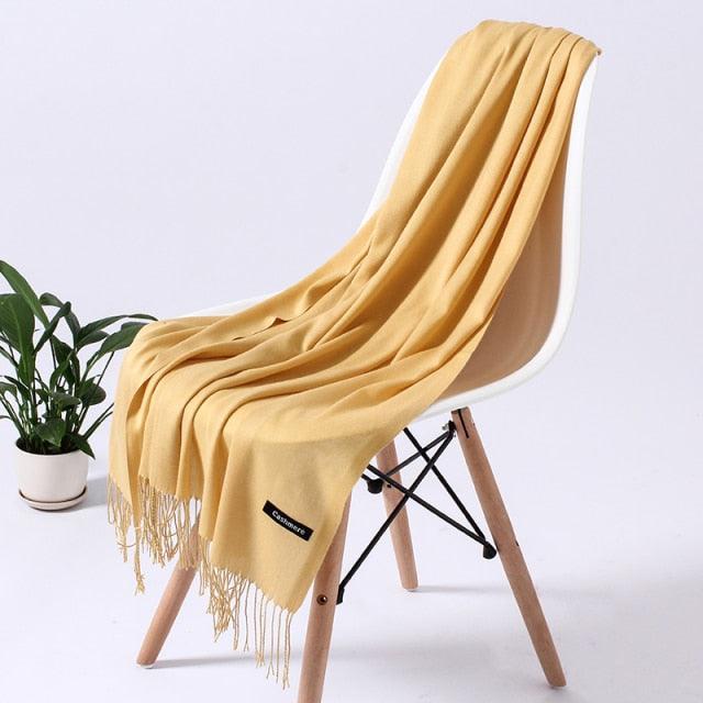 Luxury Fashion Winter Solid Colorful Soft Scarf Hijabs Tassels Long Warm Shawls Hijabs Lightweight Scarfs Scarves Cashmere Elegant Hijabs Scarves Wraps For Women