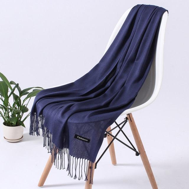 Luxury Fashion Winter Solid Colorful Soft Scarf Hijabs Tassels Long Warm Shawls Hijabs Lightweight Scarfs Scarves Cashmere Elegant Hijabs Scarves Wraps For Women