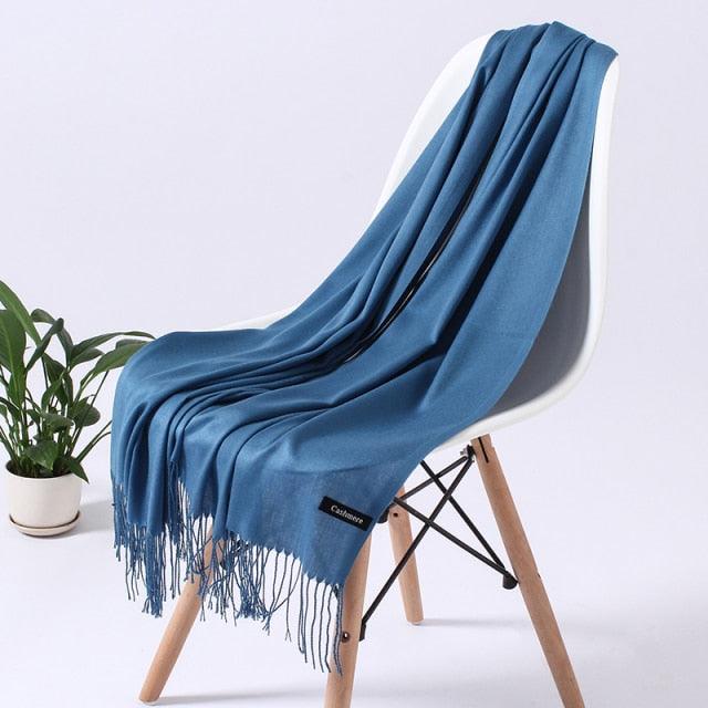 Luxury Fashion Winter Solid Colorful Soft Scarf Hijabs Tassels Long Warm Shawls Hijabs Lightweight Scarfs Scarves Cashmere Elegant Hijabs Scarves Wraps For Women