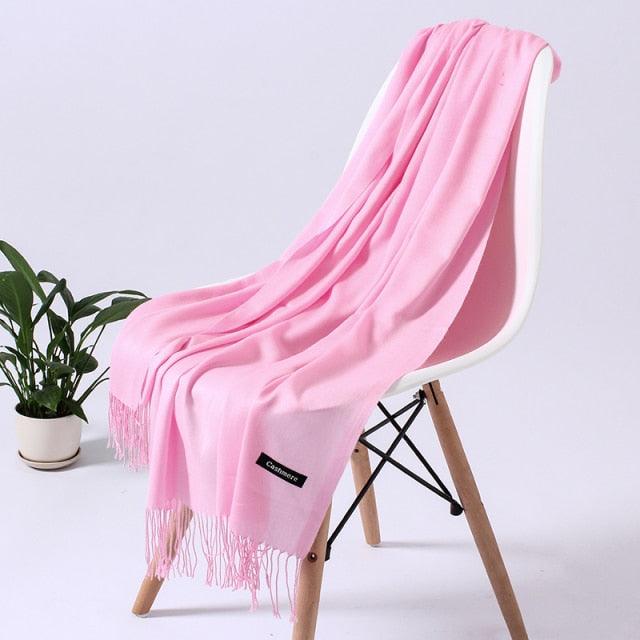 Luxury Fashion Winter Solid Colorful Soft Scarf Hijabs Tassels Long Warm Shawls Hijabs Lightweight Scarfs Scarves Cashmere Elegant Hijabs Scarves Wraps For Women
