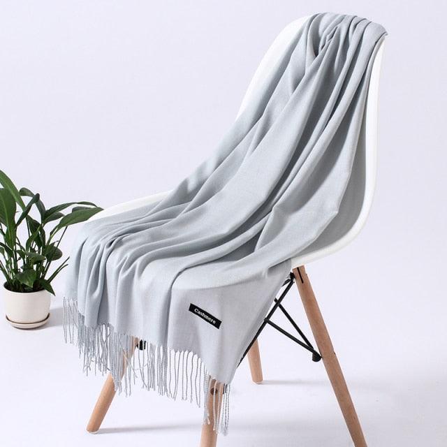 Luxury Fashion Winter Solid Colorful Soft Scarf Hijabs Tassels Long Warm Shawls Hijabs Lightweight Scarfs Scarves Cashmere Elegant Hijabs Scarves Wraps For Women