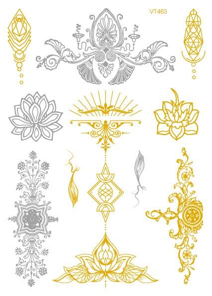 Luxury Metallic Temporary Tattoo Gold Silver Flower Sticker Long Lasting Gold Design For Womens