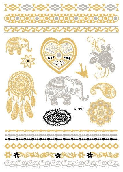 Luxury Metallic Temporary Tattoo Gold Silver Flower Sticker Long Lasting Gold Design For Womens