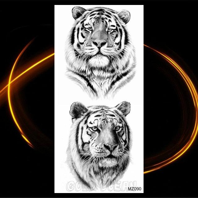 Luxury Tiger Temporary Tattoos Fox Wolf Fake Tattoo Sticker Realistic Black Animal Temporary Tattoo Stickers For Mens