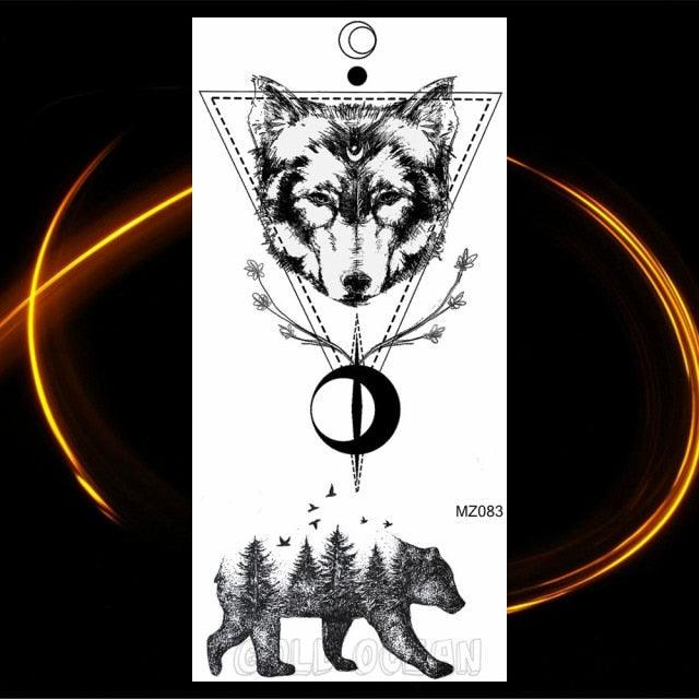 Luxury Tiger Temporary Tattoos Fox Wolf Fake Tattoo Sticker Realistic Black Animal Temporary Tattoo Stickers For Mens