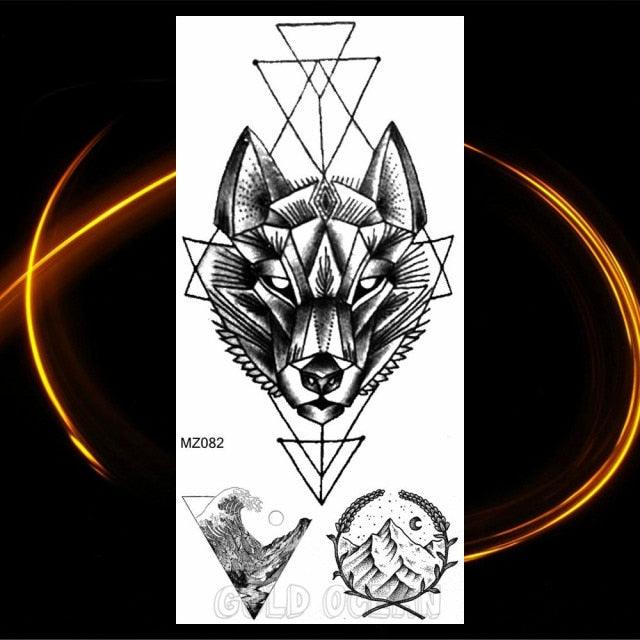 Luxury Tiger Temporary Tattoos Fox Wolf Fake Tattoo Sticker Realistic Black Animal Temporary Tattoo Stickers For Mens