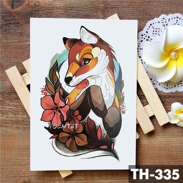 Luxury Waterproof Wolf Fox Temporary Watercolor Tattoo Sticker Modern 3D Animals Tattoos