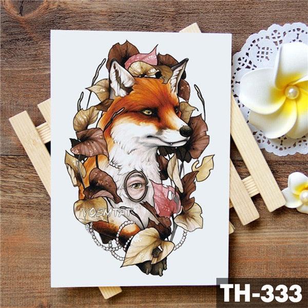Luxury Waterproof Wolf Fox Temporary Watercolor Tattoo Sticker Modern 3D Animals Tattoos