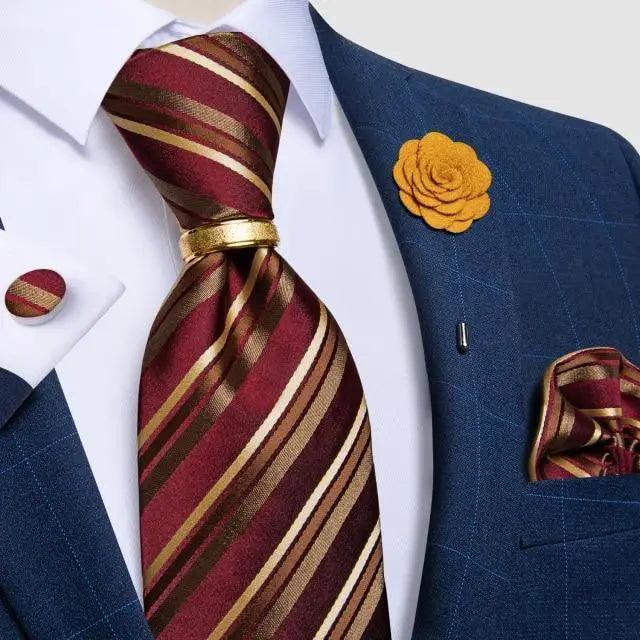 Men Luxury Red Silk Necktie Matching Cufflinks Set For Men Bridegroom Wedding Business Necktie Elegant Design Ideal Gift For Men
