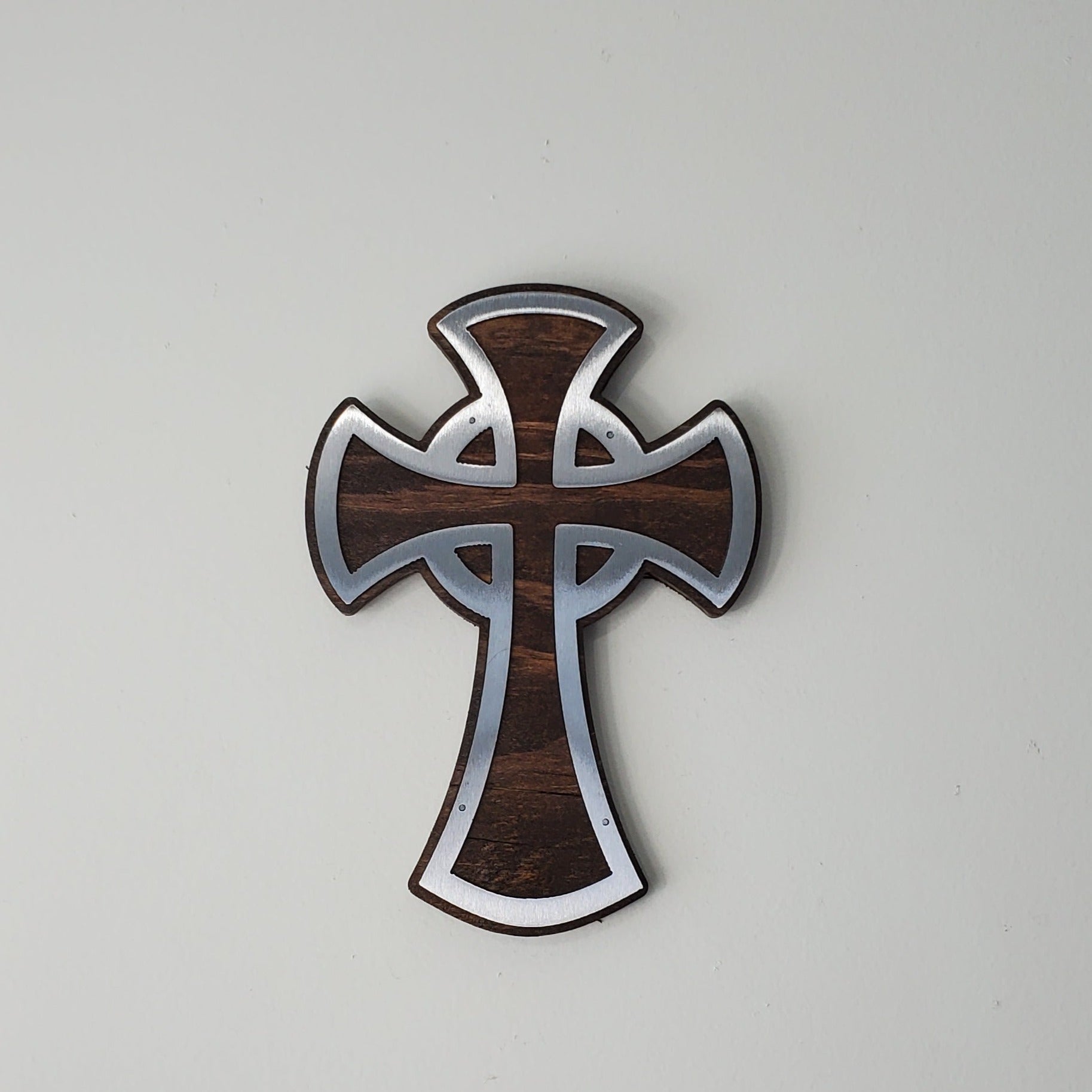 Celtic Cross metal art on wood Made in USA v3