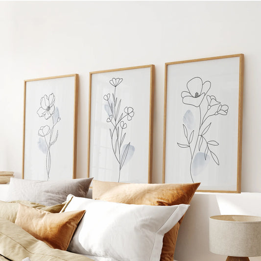 Black and White Botanical Prints. Modern Minimalist Line Art