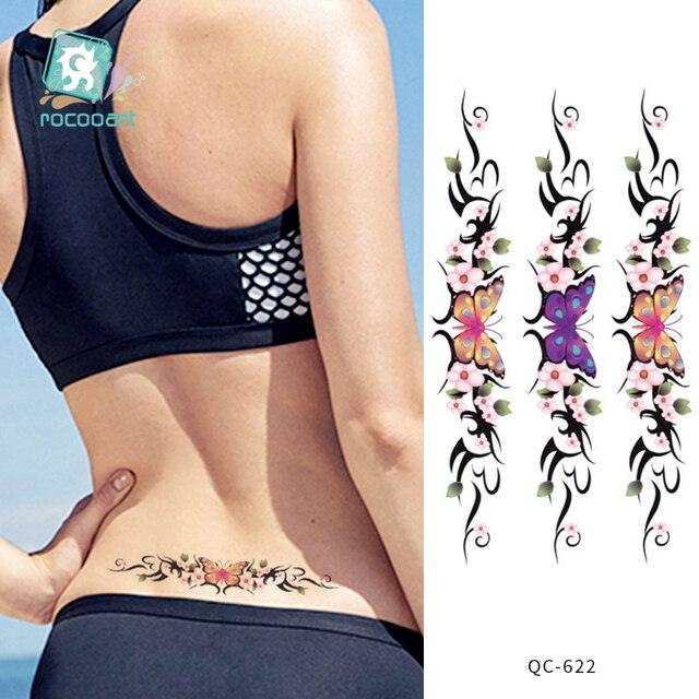 Modern Waterproof Red Flowers Tattoo Multi-Colored Stickers Back Waist Temporary Tattoo Luxury Style