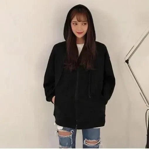 Modern With Hat Hoodies Women  Kangaroo Pocket Casual Loose Solid Color Sweatshirt Female  Fashion New Female Tops Sports Clothing Oversized Zip Hooded Sweatshirt Cotton Women Autumn Hoodie