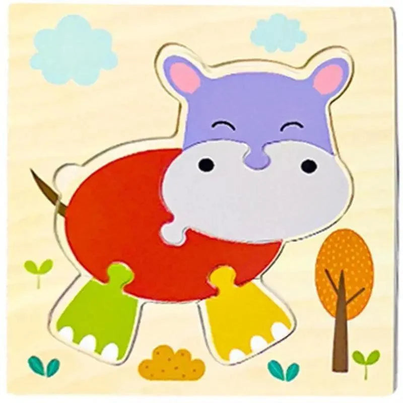 Montessori Games Baby Animals/traffic Kid's Cognition Puzzles Toys Wooden Cartoon Cognition Puzzle Toys Matching Education Game