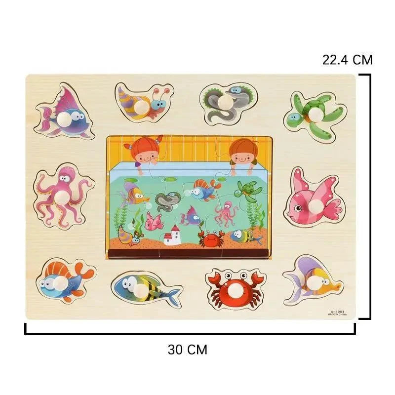 Montessori Wooden Puzzles Hand Grab Boards Toys Tangram Baby Educational Toys Cartoon Vehicle Animals Fruits 3D Puzzles
