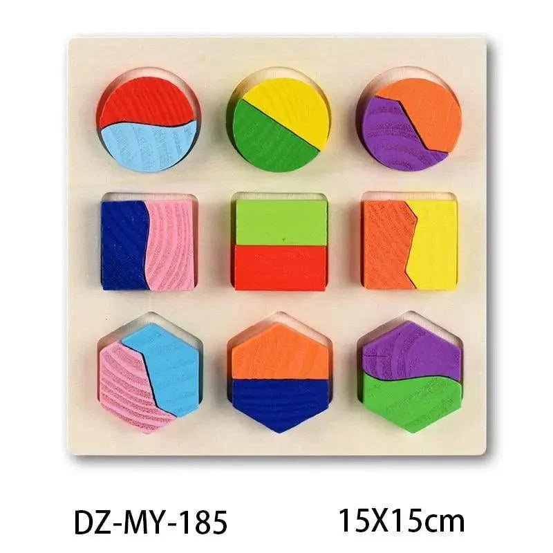 Montessori Wooden Puzzles Hand Grab Boards Toys Tangram Baby Educational Toys Cartoon Vehicle Animals Fruits 3D Puzzles