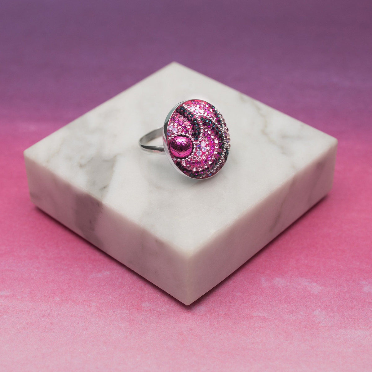 Mosaic Crystals Adjustable Sterling Ring