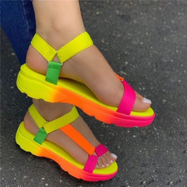 Multi Colors Casual Shoes Woman Flat Comfortable Sandals Female Light Sandals Flat Comfort Slip-On Elastic Ankle Strap Slingback Light Weight Casual Walking Sandals