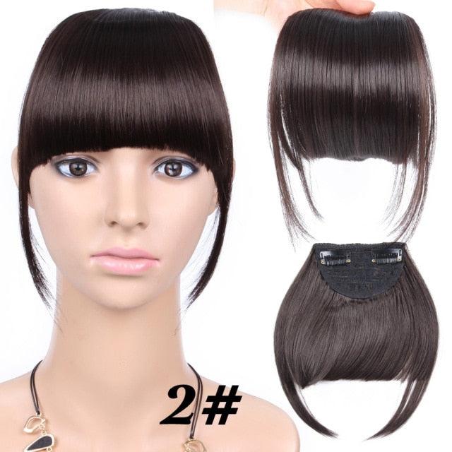 Natural Straight Synthetic Blunt Bangs High Temperature Fiber Brown Women Clip-In Flat Neat Bangs With Temples For Women One Piece Hairpiece