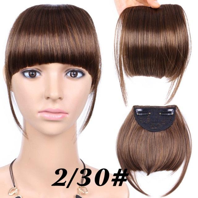 Natural Straight Synthetic Blunt Bangs High Temperature Fiber Brown Women Clip-In Flat Neat Bangs With Temples For Women One Piece Hairpiece