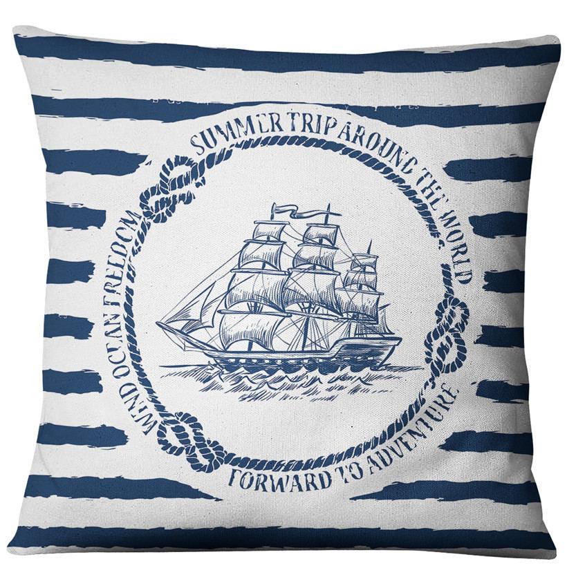 Navigation Navy Blue Nautical Shell Starfish Linen Pillow Cover Blue Anchor Navigation Anchor Sailboat Pillowcase Marine Cushion Cover Sofa Home Decorative Cushion Cover For Home