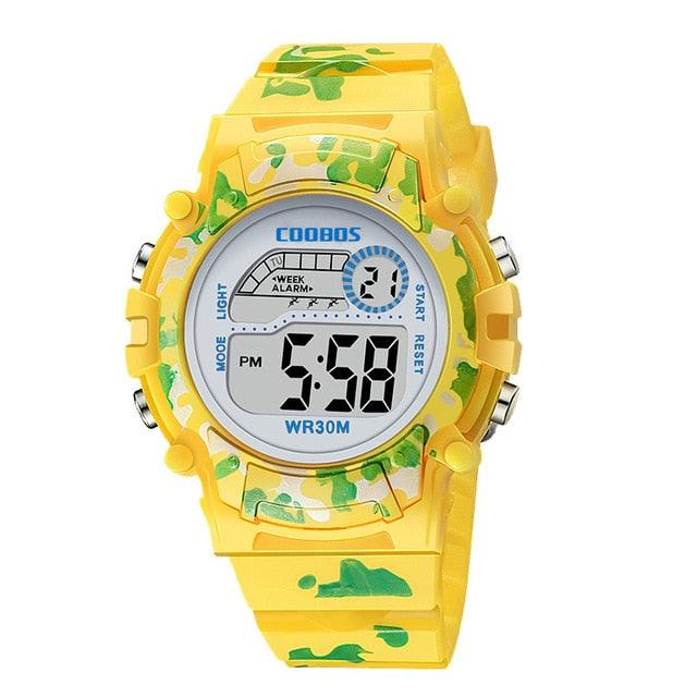 Navy Blue Camouflage Kids Watches LED Colorful Flash Digital Waterproof Date Week Creative Children Watch Sport Multi Function 30M Waterproof LED Alarm Stopwatch Digital Child Wristwatch For Boy Girl