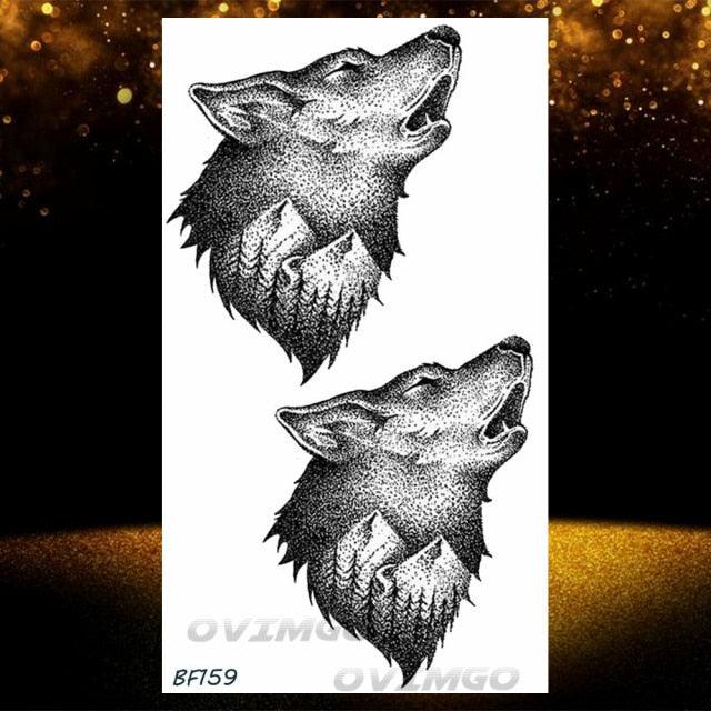 New Black Wolf Forest Sticker Tattoos Temporary Tree Fierce Animal Body Tattoo Luxury Design Custom Tatoos For Mens